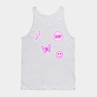 pink set butterfly lightning bolt smiley face shop sign preppy aesthetic pattern Tank Top